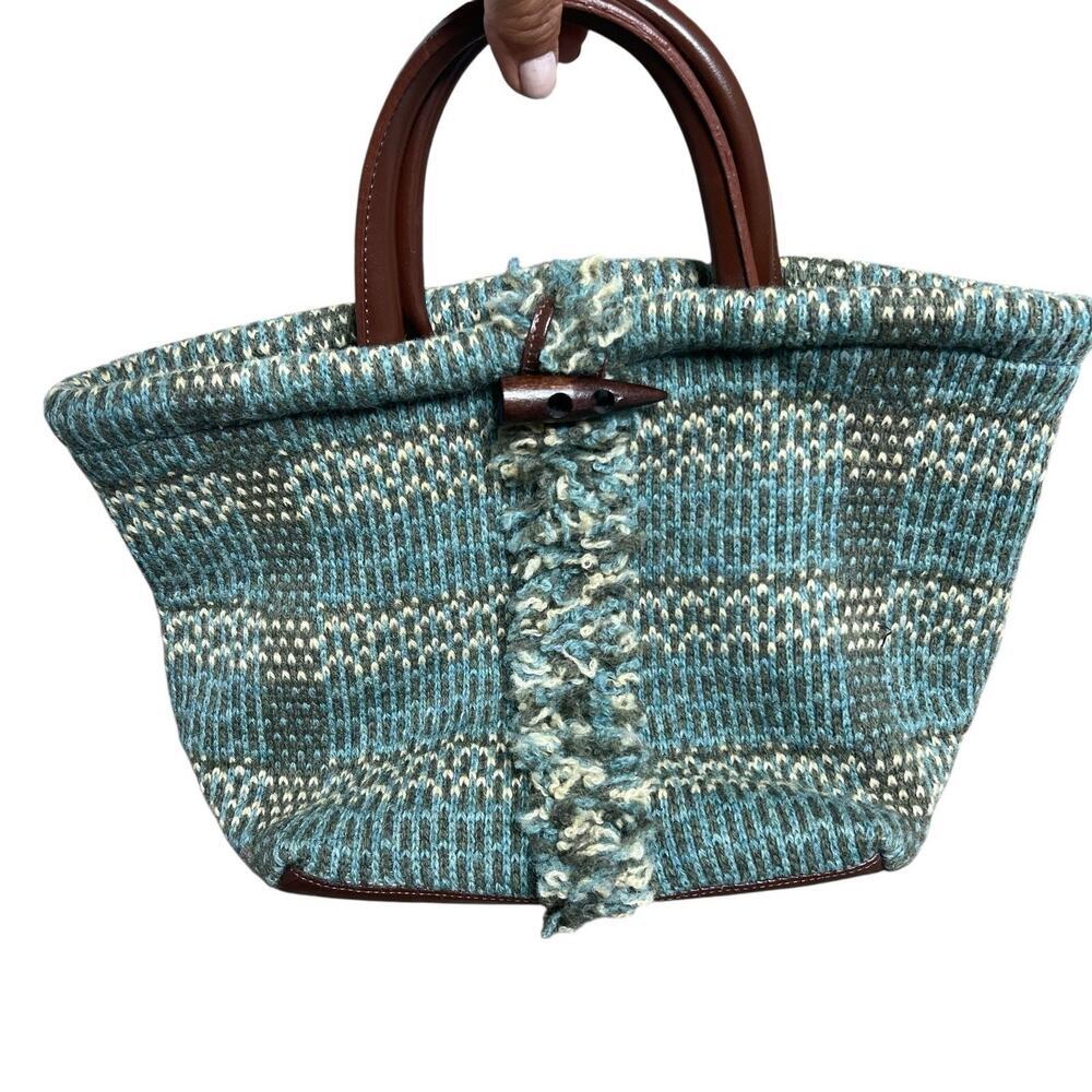 Anthropologie Green 100% Wool Knit Tote Satchel Bag Shopper Tote